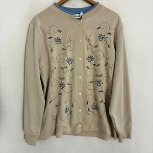 Vtg Shenanigans Cardigan Sweater Women XL Double Collar Embroider Floral Cottage